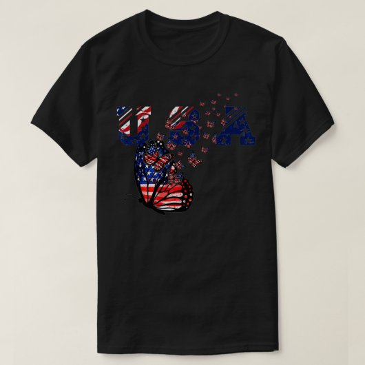 Butterfly USA Flag, 4 juli Funny Patriotic Gi T-shirt (Design voorkant)
