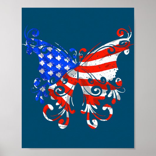 Butterfly USA Flag Cute 4 juli Funny Gift Poster (Voorkant)