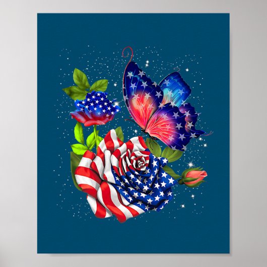 Butterfly USA Flag Cute 4 juli Funny Poster (Voorkant)