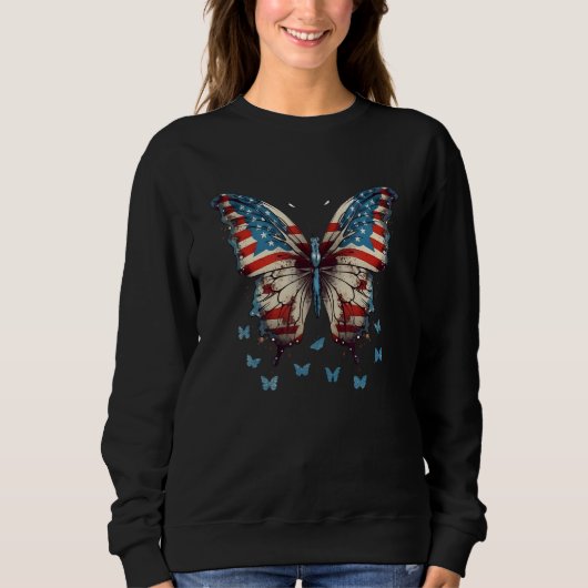 Butterfly USA Flag Cute 4th Of July  American Girl Trui (Voorkant)