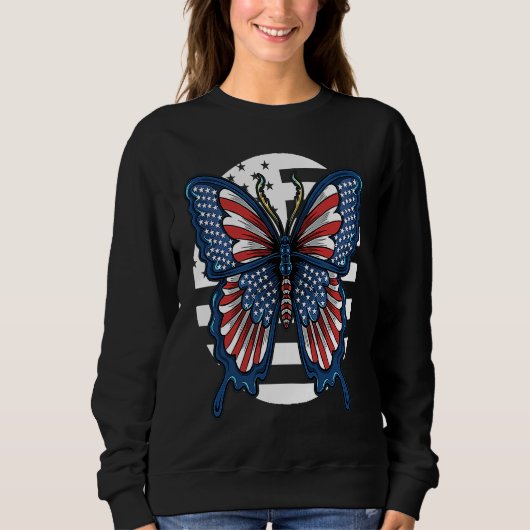 Butterfly USA Flag Cute Fourth Of July Funny Ameri Trui (Voorkant)