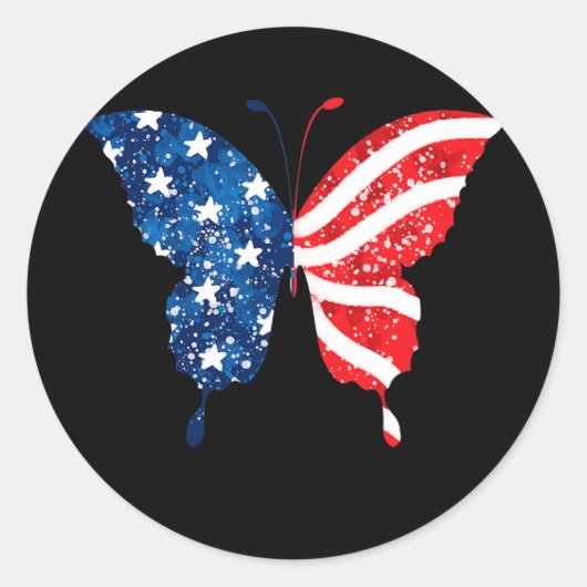 Butterfly USA Flag Patriotic Proud 4th Of July Ronde Sticker (Voorkant)