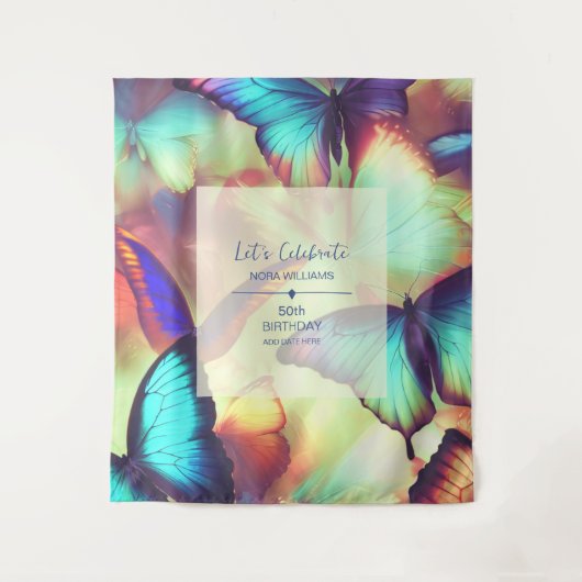 Butterfly Verjaardag Party Achtergrond Wandkleed (Voorkant)