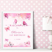 Butterfly Verjaardag Roze & Gouden Stofje Welkom Poster
