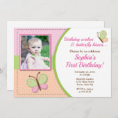 Butterfly Verjaardag Uitnodiging 1e Verjaardag (Voorkant / Achterkant)