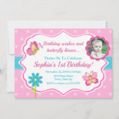 Butterfly Verjaardag Uitnodiging 1e Verjaardag (Voorkant)