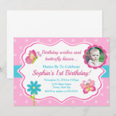 Butterfly Verjaardag Uitnodiging 1e Verjaardag (Voorkant / Achterkant)