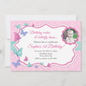 Butterfly Verjaardag Uitnodiging 1e Verjaardag (Voorkant)