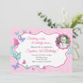 Butterfly Verjaardag Uitnodiging 1e Verjaardag (Staand voorkant)