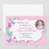 Butterfly Verjaardag Uitnodiging 1e Verjaardag (Voorkant / Achterkant)