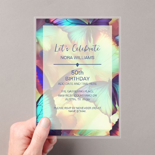 Butterfly Verjaardag Uitnodiging Acryl (Insitu (Draagbaar))
