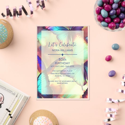 Butterfly Verjaardag Uitnodiging Acryl (Insitu (Viering))