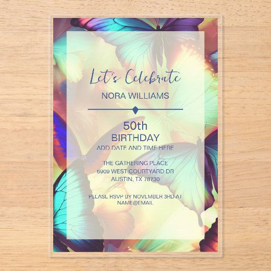 Butterfly Verjaardag Uitnodiging Acryl (Voorkant)