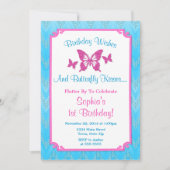 Butterfly Verjaardag Uitnodiging Roze 1e Verjaarda (Voorkant)