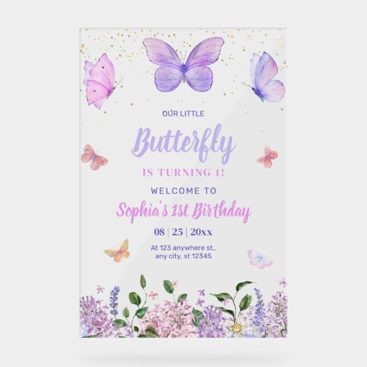 Butterfly Verjaardag uitnodiging, Wildflower Garde Acryl Bord (Voorkant)