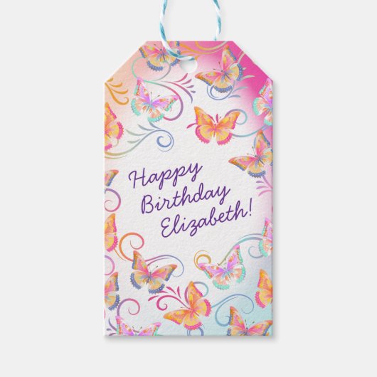 Butterfly Verjaardagsfeest Kinder Kleurrijk Cadeaulabel (Voorkant)