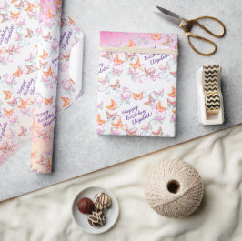 Butterfly Verjaardagsfeest Kinder Kleurrijk Cadeaupapier