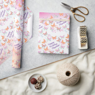 Butterfly Verjaardagsfeest Kinder Kleurrijk Cadeaupapier