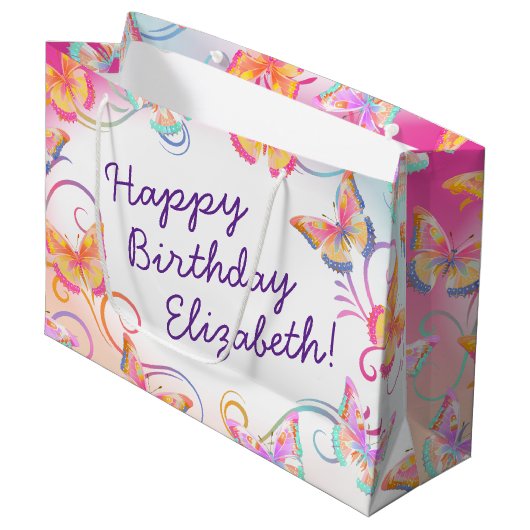 Butterfly Verjaardagsfeest Kinder Kleurrijk Groot Cadeauzakje (Voorkant Gekanteld)