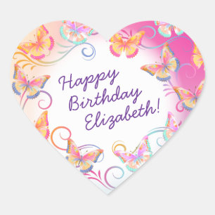 Butterfly Verjaardagsfeest Kinder Kleurrijk Hart Sticker