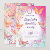 Butterfly Verjaardagsfeest Kinder Kleurrijk Kaart (Voorkant / Achterkant)