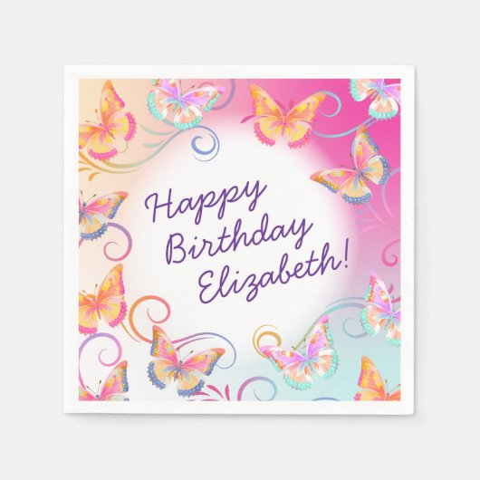 Butterfly Verjaardagsfeest Kinder Kleurrijk Servet (Voorkant)