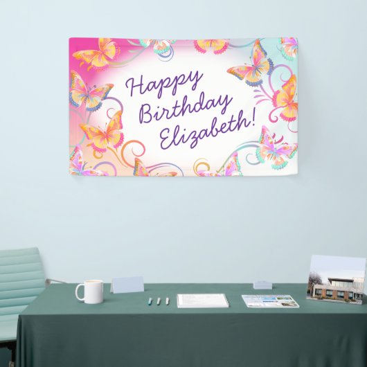 Butterfly Verjaardagsfeest Kinder Kleurrijk Spandoek (Beurs)