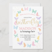 Butterfly Verjaardagsfeest Uitnodiging Regenboog K (Voorkant)