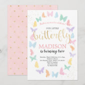 Butterfly Verjaardagsfeest Uitnodiging Regenboog K (Voorkant / Achterkant)