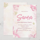 Butterfly verjaardagsfeestje bewerkbare uitnodigin kaart (Voorkant / Achterkant)