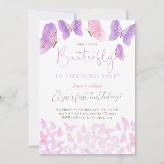 Butterfly Verjaardagsfeestje Uitnodiging Vlinders (Voorkant)