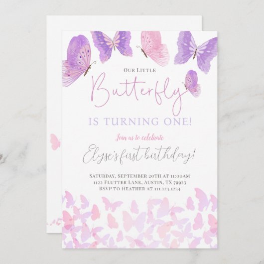 Butterfly Verjaardagsfeestje Uitnodiging Vlinders (Voorkant / Achterkant)