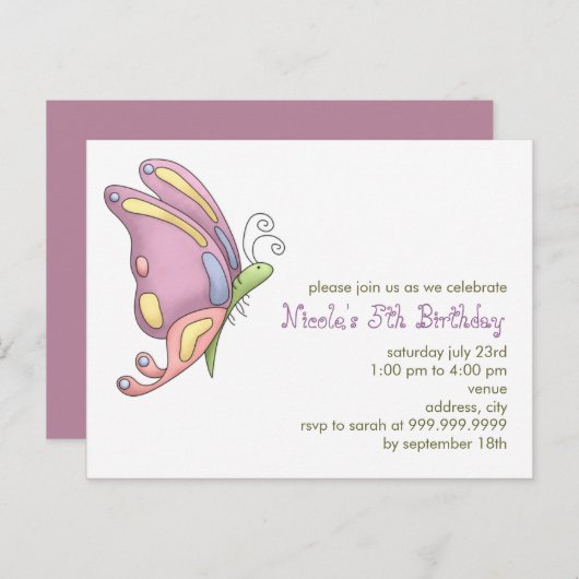 Butterfly · Verjaardagsuitnodiging Uitnodiging Briefkaart (Voorkant / Achterkant)