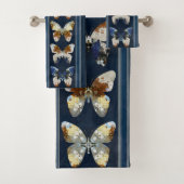 Butterfly, verticale strepen, blauw van de marine, bad handdoek (Insitu)