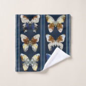 Butterfly, verticale strepen, blauw van de marine, bad handdoek (Wasdoekje)