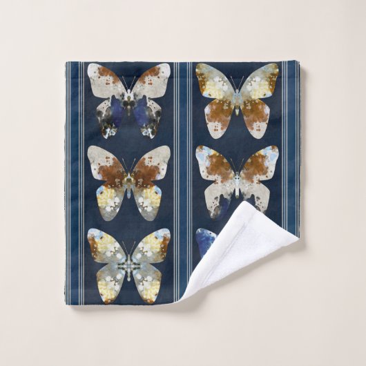 Butterfly, verticale strepen, blauw van de marine, bad handdoek (Wasdoekje)
