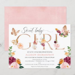 Butterfly Virtual baby shower roze bordeauxbloemen Kaart