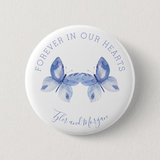 Butterfly voor altijd in ons hart begrafenisherden ronde button 5,7 cm (Voorkant)