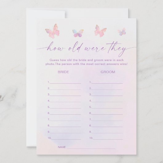 Butterfly Vrijgezellenfeest Guess Leeftijd Spel Ka Kaart (Voorkant)