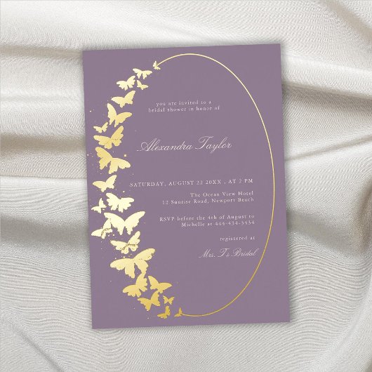 Butterfly Vrijgezellenfeest Lavender Elegant Boho  Folie Uitnodiging