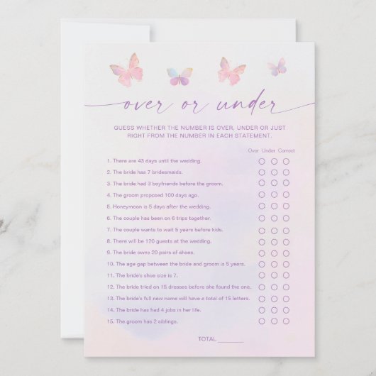 Butterfly Vrijgezellenfeest over of onder Game Kaa Kaart (Voorkant)