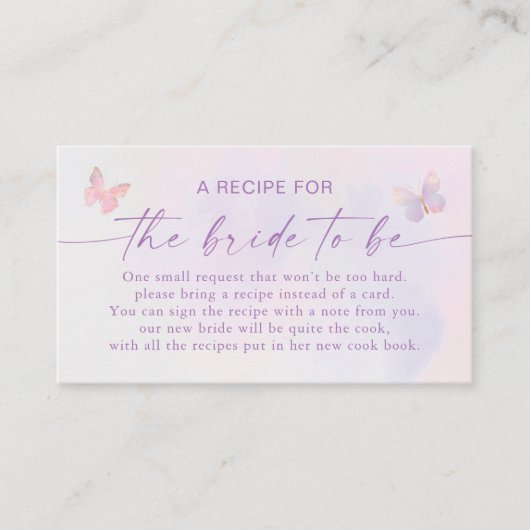 Butterfly Vrijgezellenfeest Recept Request Enclosu Informatiekaartje (Voorkant)