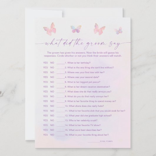 Butterfly Vrijgezellenfeest Wat zei hij Spelkaart Kaart (Voorkant)