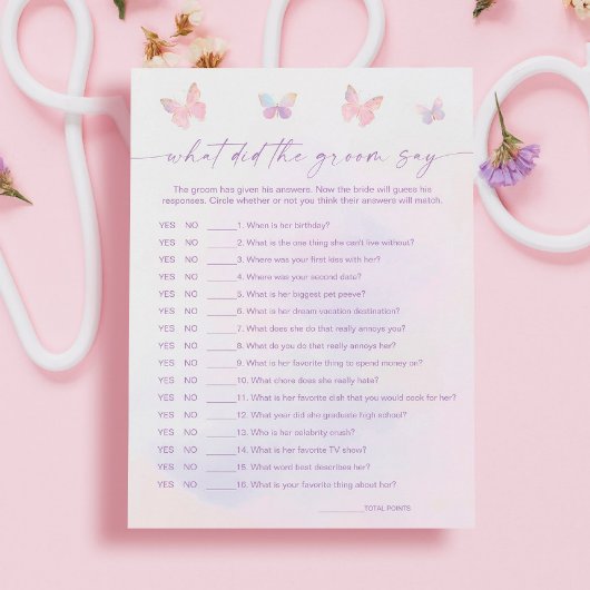 Butterfly Vrijgezellenfeest Wat zei hij Spelkaart Kaart