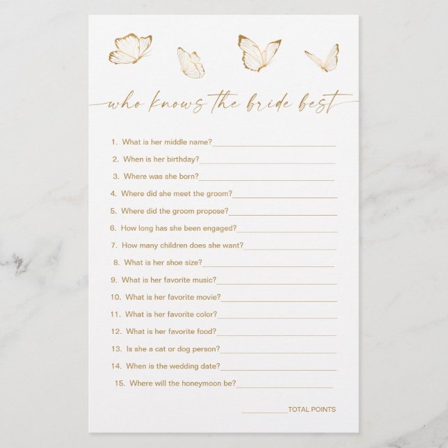 Butterfly Vrijgezellenfeest Wie kent Bride beste s (Voorkant)