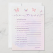 Butterfly Vrijgezellenfeest Wie kent Bride Game Ka Kaart (Voorkant)