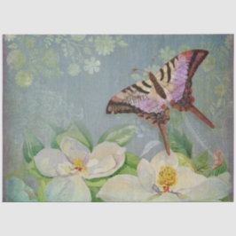 Butterfly w Magnolia Waterverf Floral Decoupage Tissuepapier