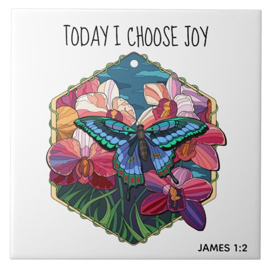 Butterfly, w verse van James 1:2 Tegeltje (Voorkant)
