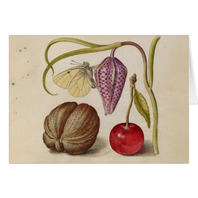 Butterfly Walnut Flower Cherry Waterverf Art (Voorkant Horizontaal)