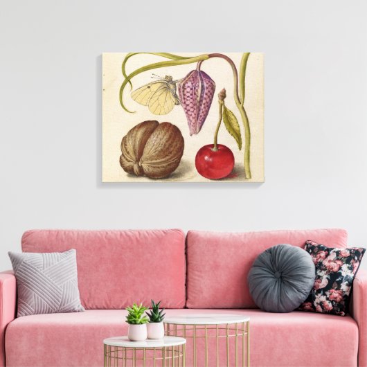 Butterfly Walnut Flower Cherry Waterverf Art Canvas Afdruk (Insitu (Woonkamer))